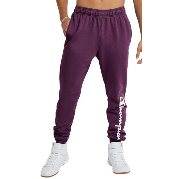 NWT Champion Purple Joggers Powerblend Standard Fit Plum Logo Down Leg Large - Picture 1 of 9